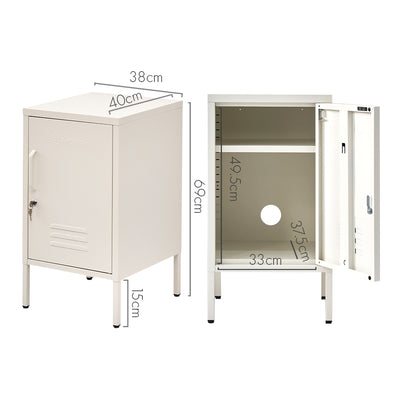 Artiss Bedside Table Metal Cabinet - White