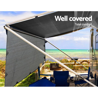 Caravan Privacy Screen Roll Out Awning 4.9x1.95M End Wall Side Sun Shade Grey