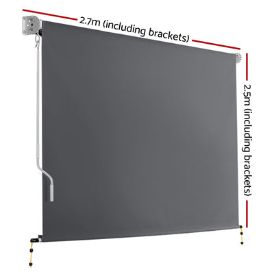 Instahut 2.7m x 2.5m Retractable Roll Down Awning - Grey