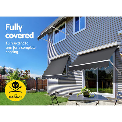 Instahut 1.5m x 2.1m Retractable Fixed Pivot Arm Awning - Grey