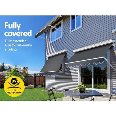 Instahut 2.4m x 2.1m Retractable Fixed Pivot Arm Awning - Grey