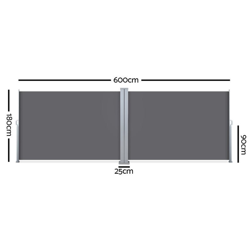 Instahut Side Awning Sun Shade Outdoor Retractable Privacy Screen 1.8MX6M Grey