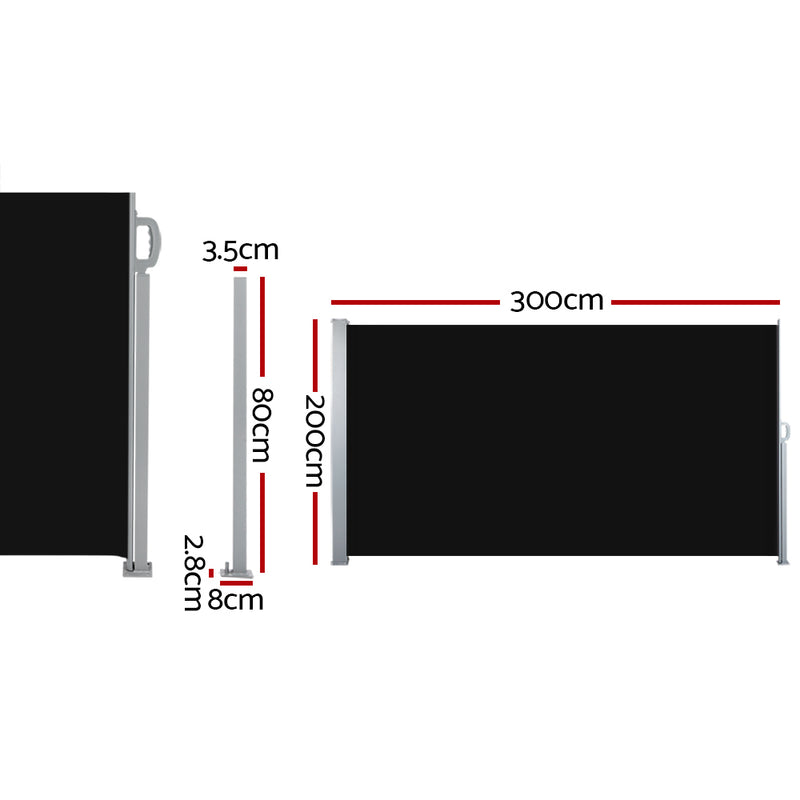 Instahut Retractable Side Awning Shade 2 x 3m - Black