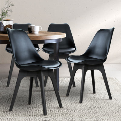 Artiss Dining Chairs Set of 4 Leather Plastic DSW Replica Black