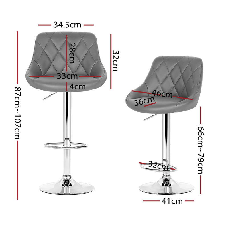 Artiss 4x Bar Stools Leather Padded Gas Lift Grey