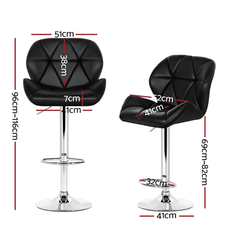 Artiss 4x Bar Stools Gas Lift Padded Leather Black