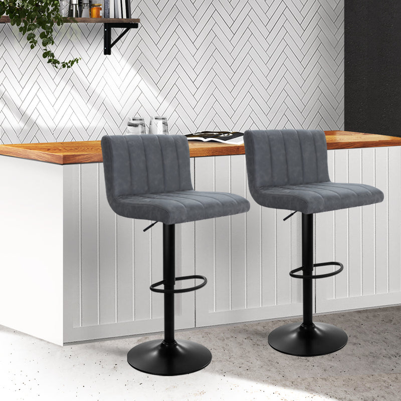 Artiss 2x Bar Stools Vintage Leather Gas Lift Grey