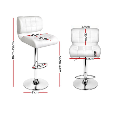 Artiss 2x Bar Stools Gas Lift Leather Padded White