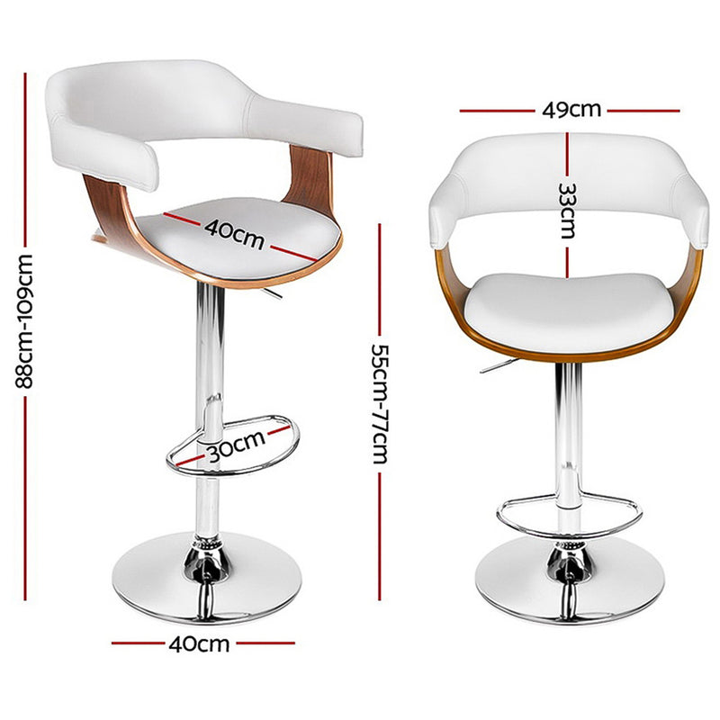 Artiss 2x Bar Stools Gas Lift Leather w/Armrest White