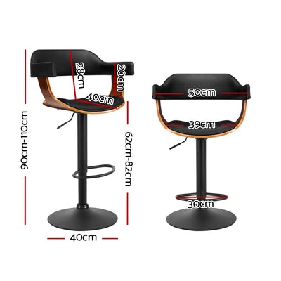 Artiss Bar Stools Gas Lift Leather w/Armrest All Black