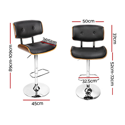 Artiss 2x Bar Stools Gas Lift Leather Black