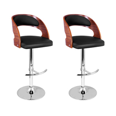 Artiss Set of 2 Wooden PU Leather Gas Lift Bar Stool - Black and Wood