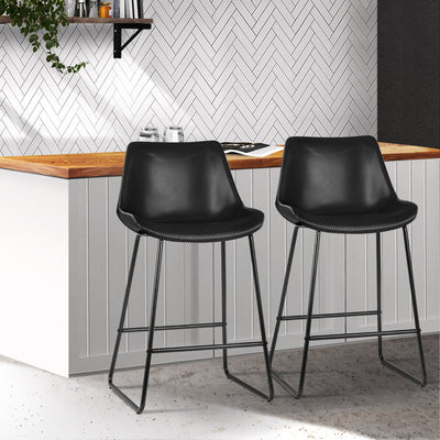 Artiss Bar Stools Kitchen Counter Barstools Leather Metal Chairs Black x2