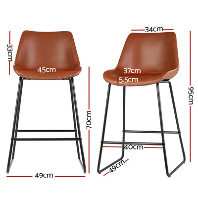 Artiss Bar Stools Kitchen Counter Barstools Leather Metal Chairs Brown x2