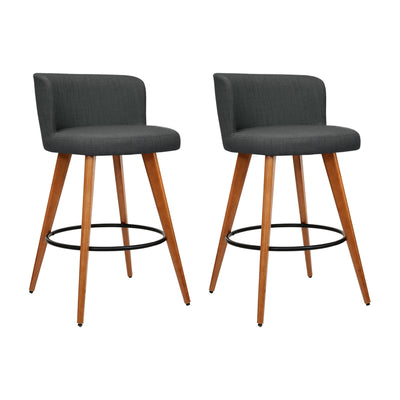 Artiss Set of 2 Wooden Fabric Bar Stools Circular Footrest - Charcoal