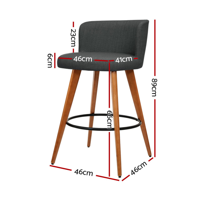 Artiss Set of 2 Wooden Fabric Bar Stools Circular Footrest - Charcoal