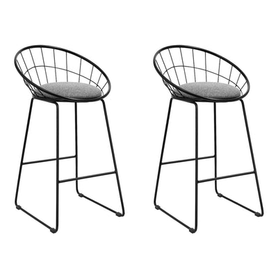 Artiss Set of 2 Bar Stools Steel Fabric - Grey and Black