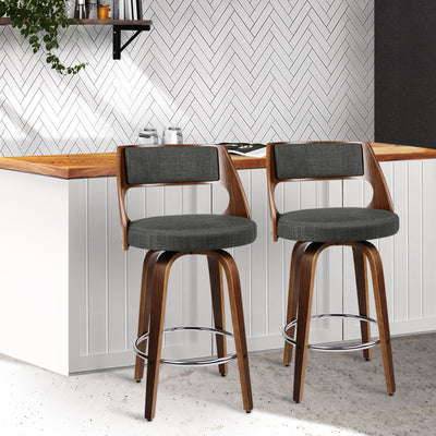 Artiss Set of 2 Wooden Swivel Bar Stools - Charcoal, Wood and Chrome