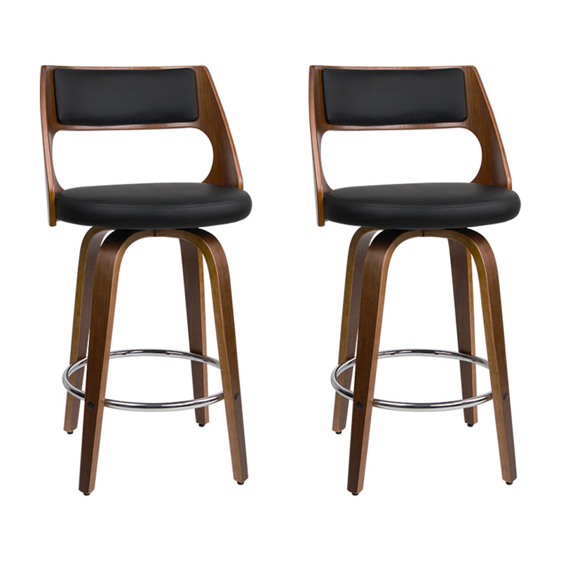 Artiss Set of 2 Wooden Bar Stools PU Leather - Black and Wood