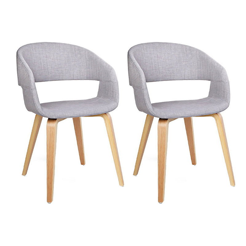 Artiss Set of 2 Timber Wood and Fabric Dining Chairs - Light Grey