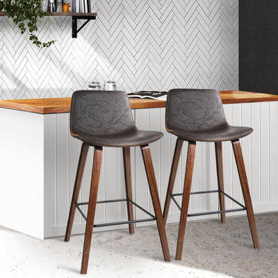 Artiss Bar Stools Kitchen Counter Barstools Leather Wooden Chairs x2