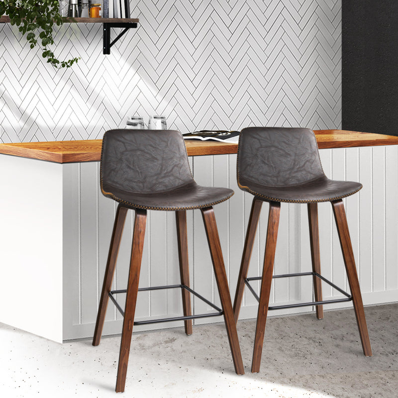 Artiss Bar Stools Kitchen Counter Barstools Leather Wooden Chairs x2