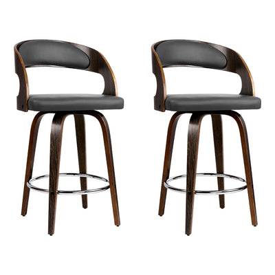 Artiss Set of 2 Walnut Wooden PU Leather Bar Stools - Grey and Walnut