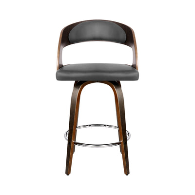 Artiss Set of 2 Walnut Wooden PU Leather Bar Stools - Grey and Walnut