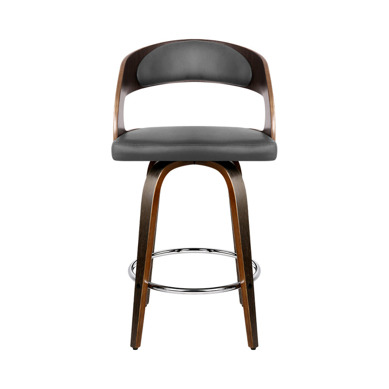 Artiss Set of 2 Walnut Wooden PU Leather Bar Stools - Grey and Walnut