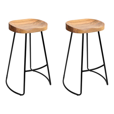 Artiss Set of 2 Elm Wood Backless Bar Stools 65cm - Black and Light Natural