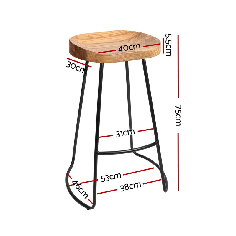 Artiss 2x Bar Stools Tractor Seat 75cm Wooden