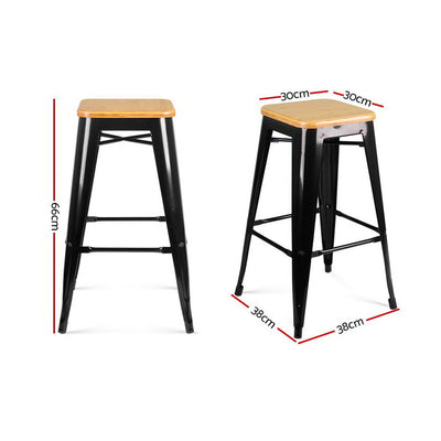 Artiss Set of 2 Wooden Backless Bar Stools- Black