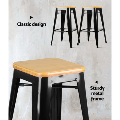 Artiss Set of 2 Wooden Backless Bar Stools- Black