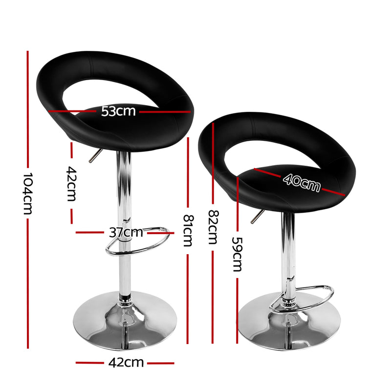 Artiss Set of 2 PU Leather Gas Lift Bar Stools - Chrome and Black