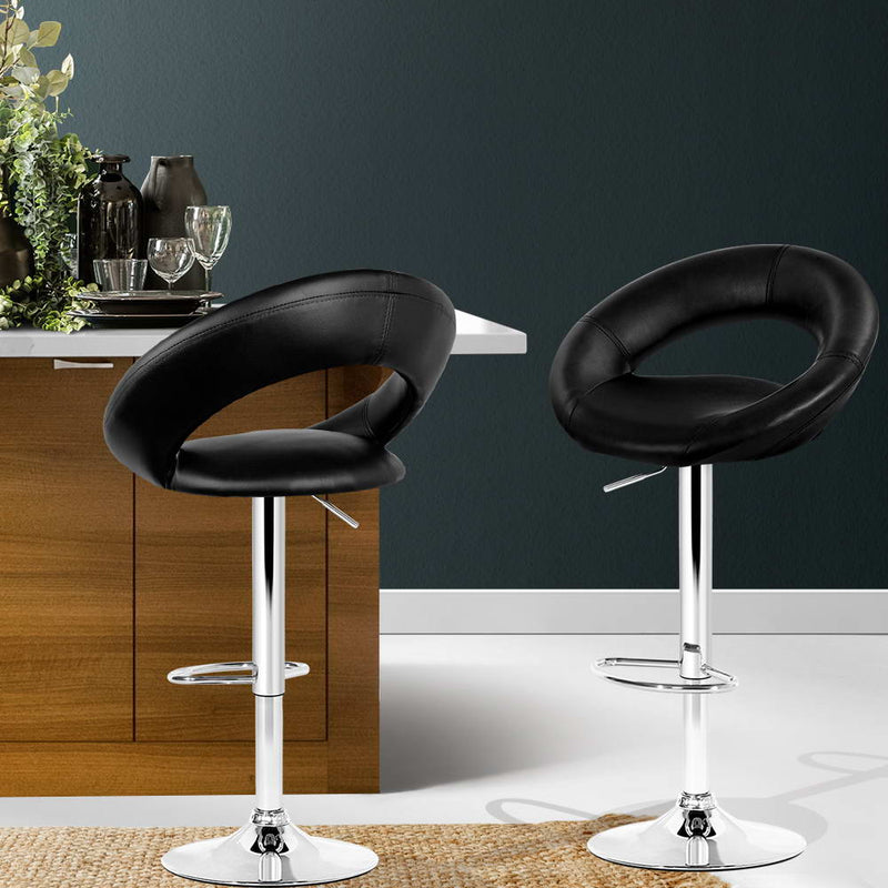 Artiss Set of 2 PU Leather Gas Lift Bar Stools - Chrome and Black