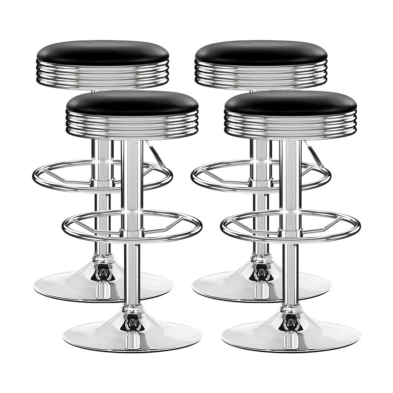 Artiss Set of 4 PU Leather Backless Bar Stools - Black and Chrome