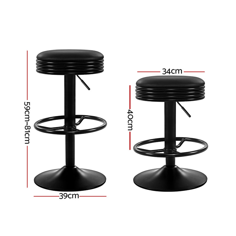 Artiss 2x Bar Stools Leather Padded Gas Lift Black