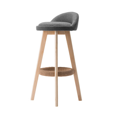 Artiss 2x Bar Stools Padded Linen Wooden Grey