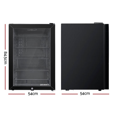 Devanti 115L Bar Fridge Glass Door w/Light Black