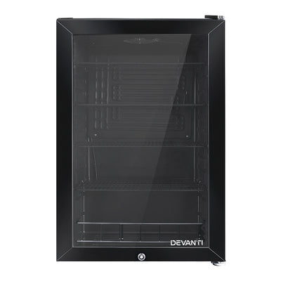 Devanti 115L Bar Fridge Glass Door w/Light Black