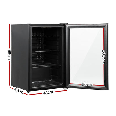 Devanti 70L Bar Fridge Glass Door w/Light Black