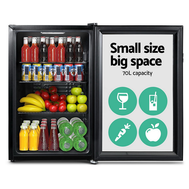 Devanti 70L Bar Fridge Glass Door w/Light Black