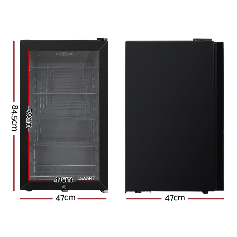 Devanti 98L Bar Fridge Glass Door Mini Fridges Freezer Black