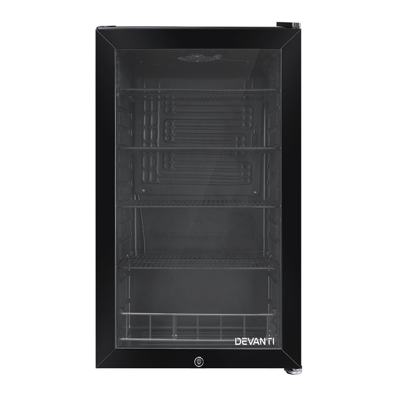 Devanti 98L Bar Fridge Glass Door Mini Fridges Freezer Black