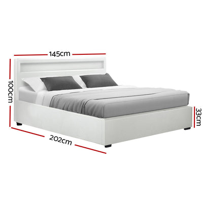 Artiss Bed Frame Double Size LED Gas Lift White COLE