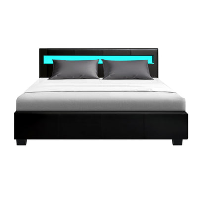 Artiss Bed Frame Queen Size LED Gas Lift Black COLE