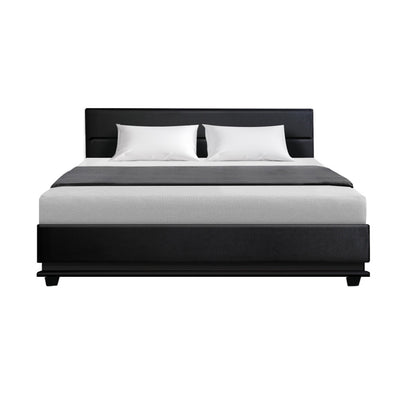 Artiss Bed Frame King Size LED Gas Lift Black LUMI