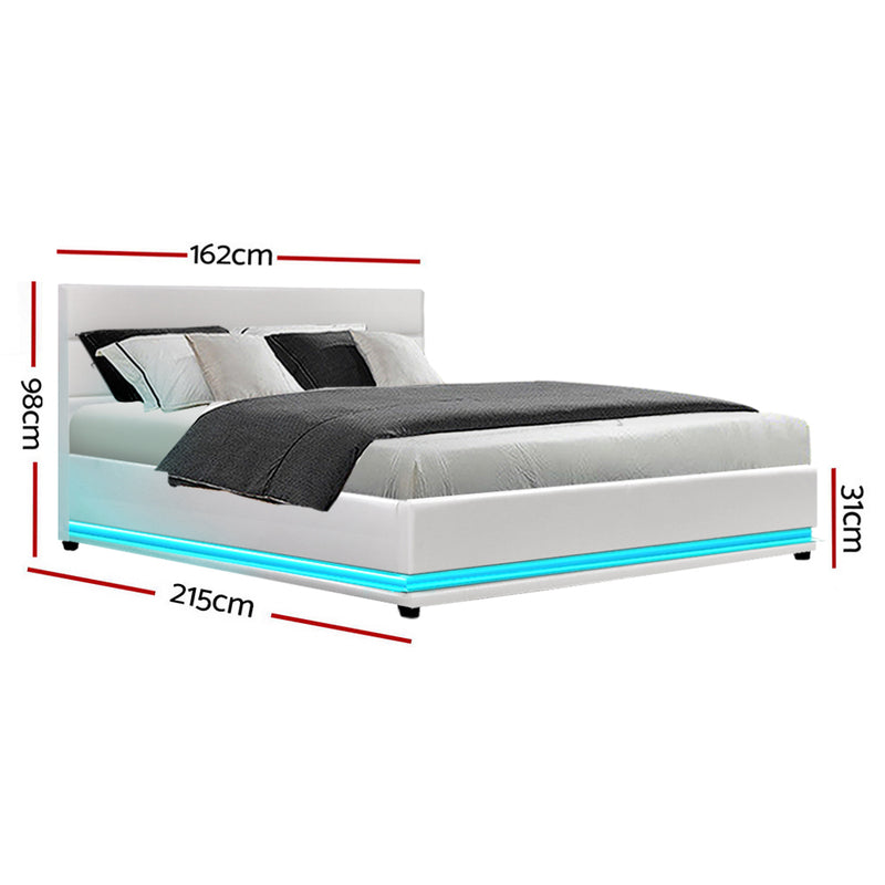 Artiss Bed Frame Queen Size LED Gas Lift White LUMI