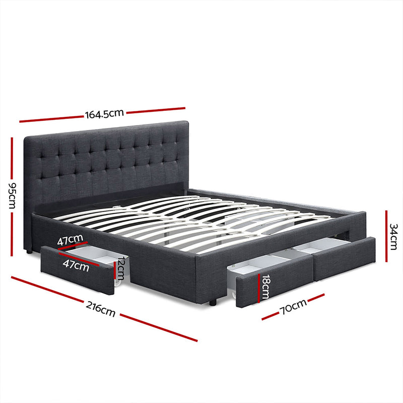 Artiss Bed Frame Queen Size with 4 Drawers Charcoal AVIO