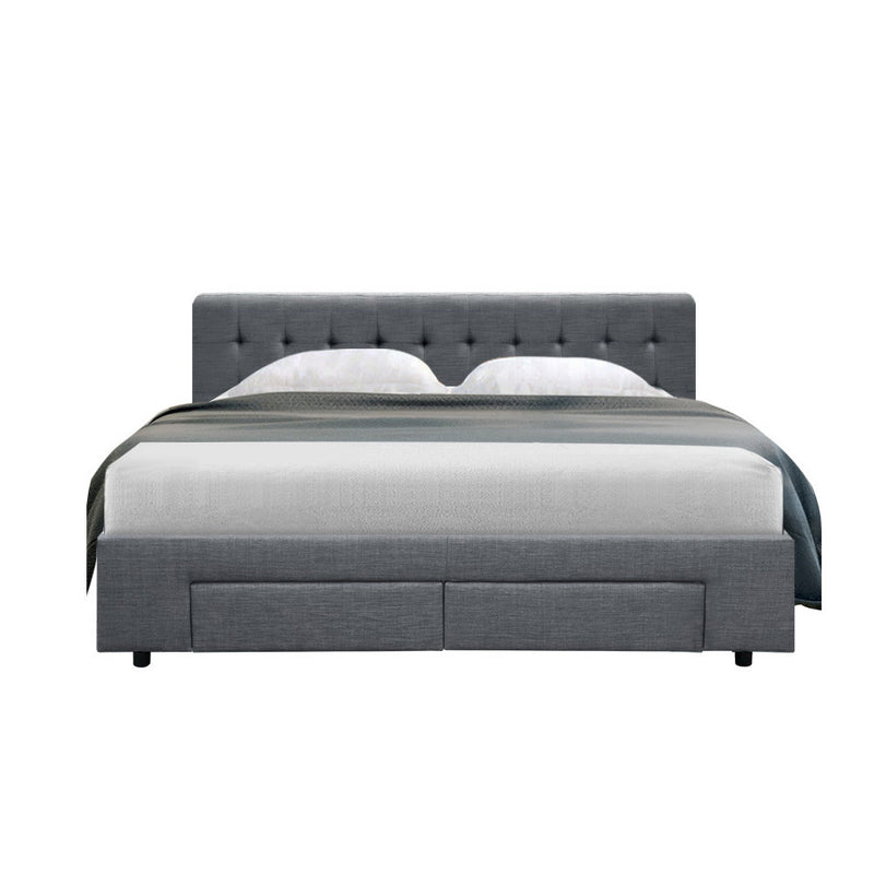 Artiss Bed Frame Queen Size with 4 Drawers Grey AVIO